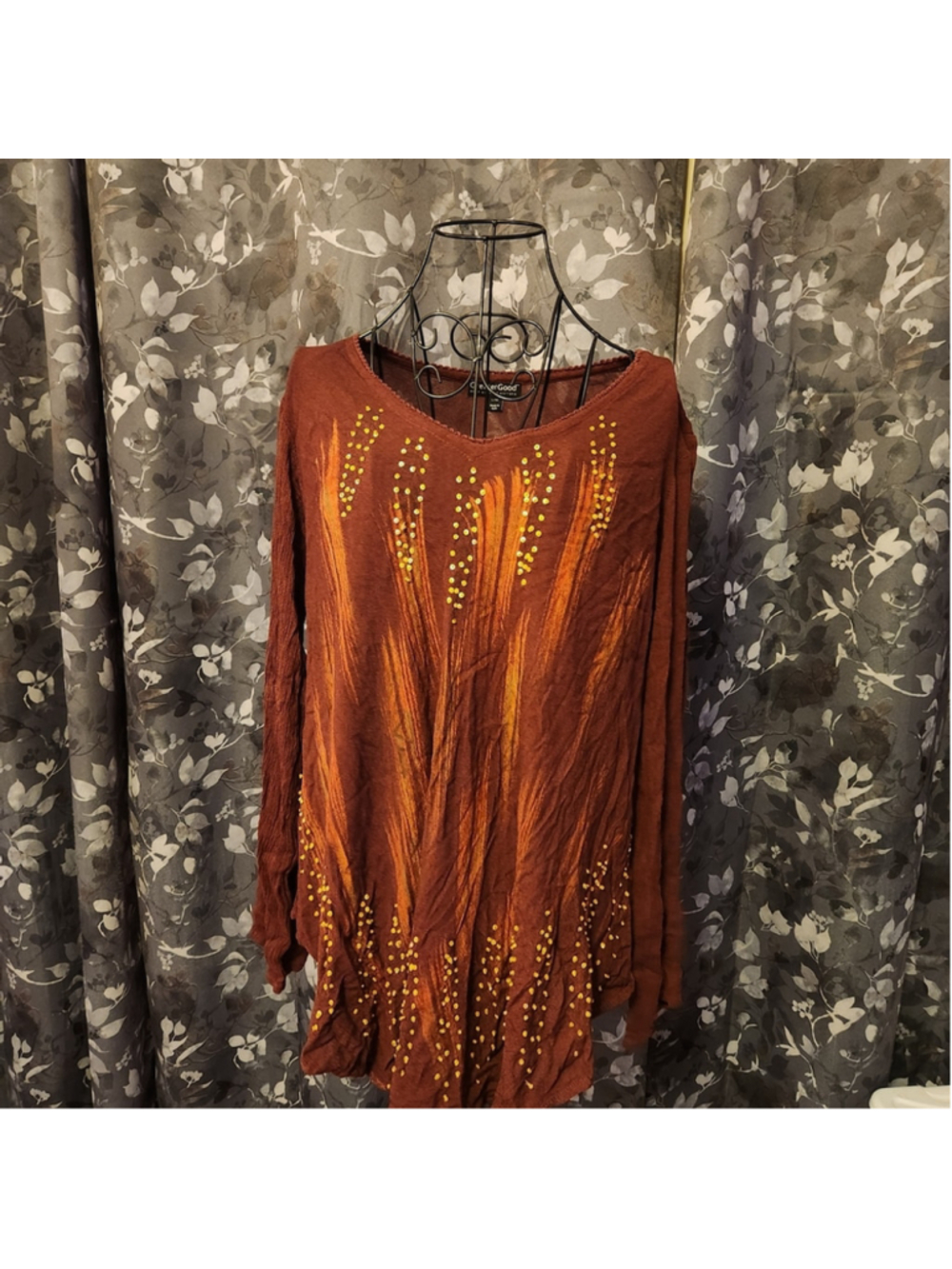 Greater Good Burgundy Long Sleeve Blouse Sequins Embroidered